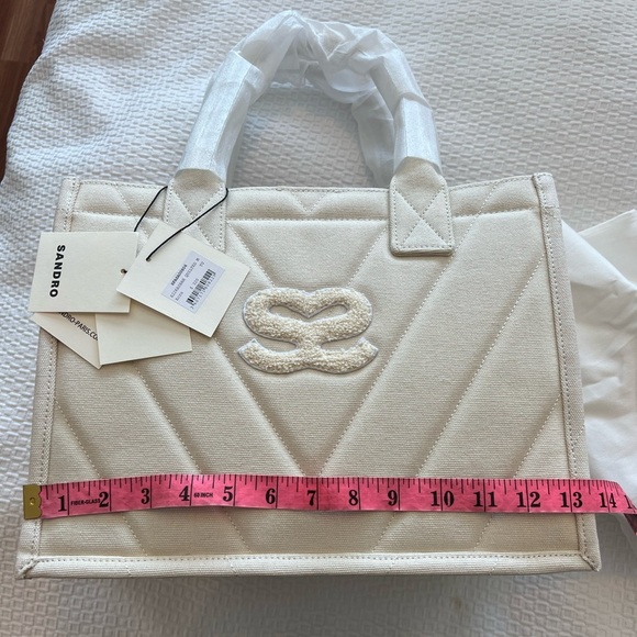 SANDRO Kasbah Quilted Canvas Tote Bag In Ecru. NWT - Picture 13 of 16